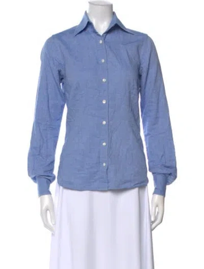 Pre-owned Hadleigh's Long Sleeve Button-up Top In Blue