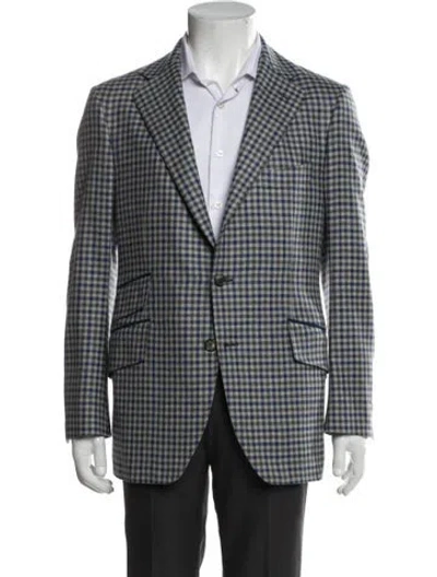 Pre-owned Hadleigh's Plaid Print Blazer In Gray