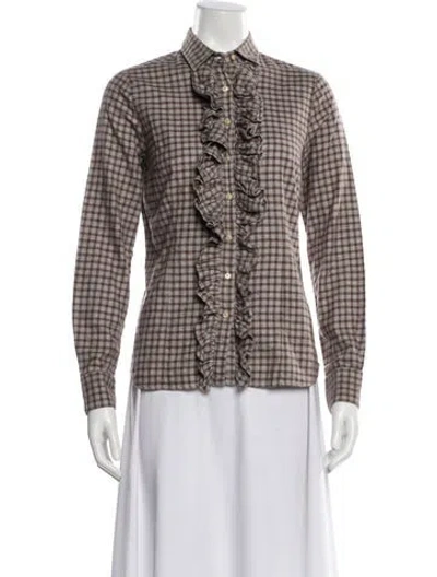 Pre-owned Hadleigh's Plaid Print Long Sleeve Blouse In Multi