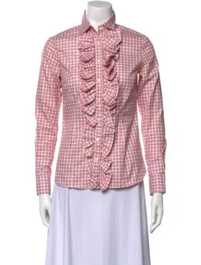 Pre-owned Hadleigh's Plaid Print Long Sleeve Button-up Top In Pink