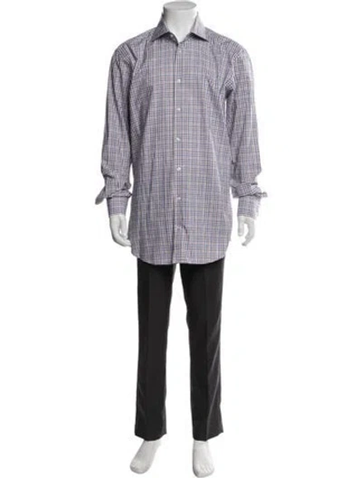 Pre-owned Hadleigh's Plaid Print Long Sleeve Dress Shirt In Blue