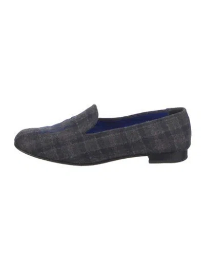 Pre-owned Hadleigh's Velvet Tweed Pattern Loafers In Blue