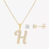 Hadley & Row Initial Womens Cubic Zirconia 14k Gold Over Brass 2-pc. Jewelry Set In Gold
