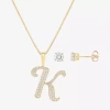 Hadley & Row Initial Womens Cubic Zirconia 14k Gold Over Brass 2-pc. Jewelry Set In Multi