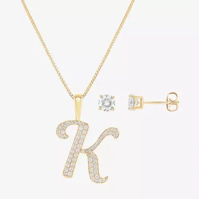 Hadley & Row Initial Womens Cubic Zirconia 14k Gold Over Brass 2-pc. Jewelry Set In Multi