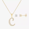 Hadley & Row Initial Womens Cubic Zirconia 14k Gold Over Brass 2-pc. Jewelry Set In Gold