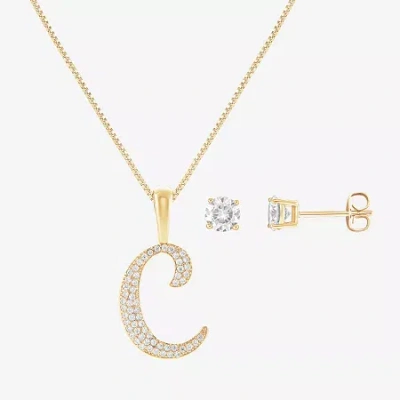 Hadley & Row Initial Womens Cubic Zirconia 14k Gold Over Brass 2-pc. Jewelry Set