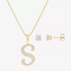 Hadley & Row Initial Womens Cubic Zirconia 14k Gold Over Brass 2-pc. Jewelry Set In Gold