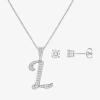Hadley & Row Initial Womens Cubic Zirconia Pure Silver Over Brass 2-pc. Jewelry Set In Silver