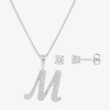 Hadley & Row Initial Womens Cubic Zirconia Pure Silver Over Brass 2-pc. Jewelry Set In Metallic