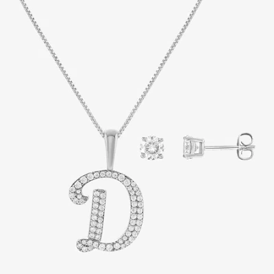 Hadley & Row Initial Womens Cubic Zirconia Pure Silver Over Brass 2-pc. Jewelry Set In Metallic