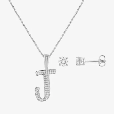 Hadley & Row Initial Womens Cubic Zirconia Pure Silver Over Brass 2-pc. Jewelry Set In Metallic