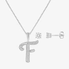 Hadley & Row Initial Womens Cubic Zirconia Pure Silver Over Brass 2-pc. Jewelry Set In Silver