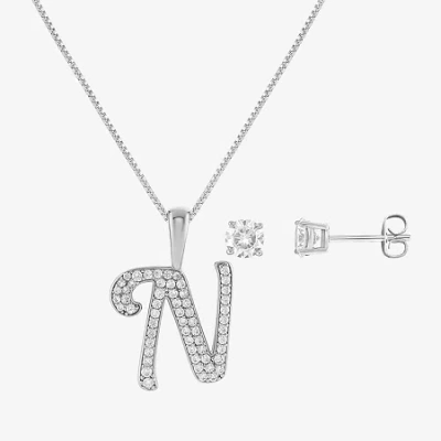 Hadley & Row Initial Womens Cubic Zirconia Pure Silver Over Brass 2-pc. Jewelry Set