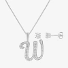 Hadley & Row Initial Womens Cubic Zirconia Pure Silver Over Brass 2-pc. Jewelry Set In Metallic