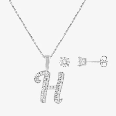 Hadley & Row Initial Womens Cubic Zirconia Pure Silver Over Brass 2-pc. Jewelry Set In Metallic