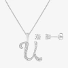 Hadley & Row Initial Womens Cubic Zirconia Pure Silver Over Brass 2-pc. Jewelry Set In Metallic