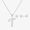 Hadley & Row Initial Womens Cubic Zirconia Pure Silver Over Brass 2-pc. Jewelry Set In Silver