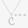 Hadley & Row Initial Womens Cubic Zirconia Pure Silver Over Brass 2-pc. Jewelry Set In Silver