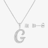Hadley & Row Initial Womens Cubic Zirconia Pure Silver Over Brass 2-pc. Jewelry Set In Silver