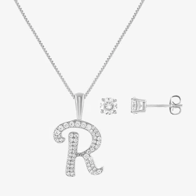Hadley & Row Initial Womens Cubic Zirconia Pure Silver Over Brass 2-pc. Jewelry Set