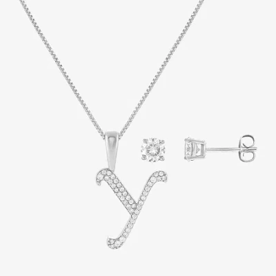 Hadley & Row Initial Womens Cubic Zirconia Pure Silver Over Brass 2-pc. Jewelry Set