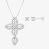 Hadley & Row Womens Cubic Zirconia Pure Silver Over Brass Cross 2-pc. Jewelry Set In Silver