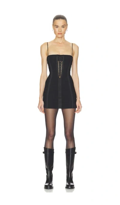 Haelo Layered Lace Up Corset Dress In Black