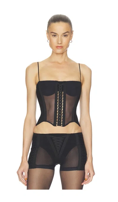 Haelo Layered Lace Up Corset Top In Black