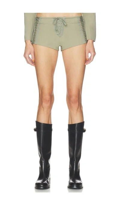 Haelo Open Lace Up Micro Shorts In Green