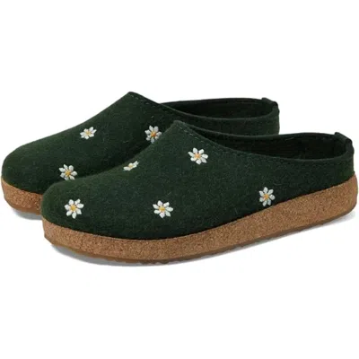 Haflinger Margherita Clog Womens Green Floral Wool Slip On Shoes Gbo3337