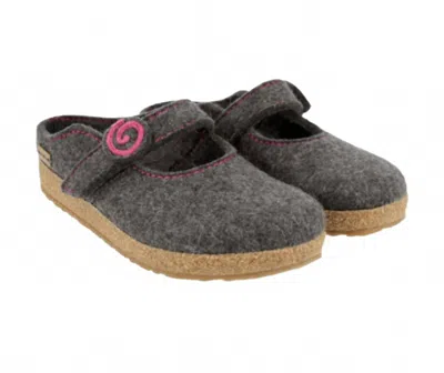 Haflinger Women's Alice Strapped Boiled Wool Clog In Grey