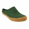 HAFLINGER WOMEN'S SUEDE SOLE BOILED WOOL CLOGS IN SPRUCE