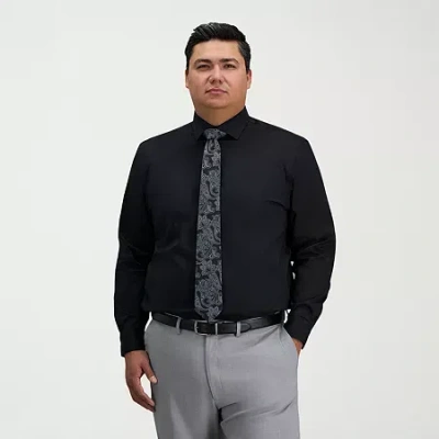 Haggar Big And Tall Mens Classic Fit Wrinkle Free Long Sleeve Dress Shirt In Black