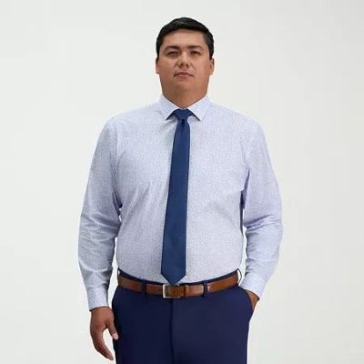 Haggar Big And Tall Mens Classic Fit Wrinkle Free Long Sleeve Dress Shirt In Blue