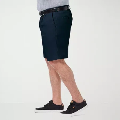 Haggar Cool 18 Pro Pleated Expandable Waist Mens 9 1/2" Big And Tall Stretch Fabric Moisture Wicking Quick  In Blue