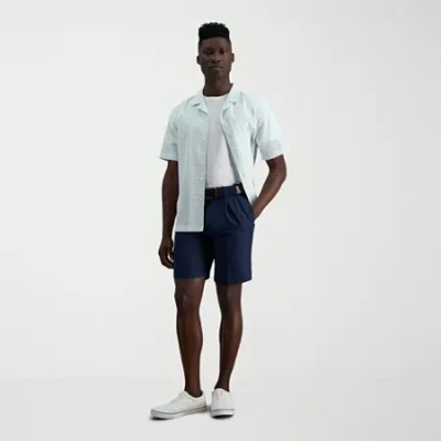 Haggar Cool 18 Pro Pleated Mens 9 1/2" Stretch Fabric Moisture Wicking Quick Dry Chino Short In Blue