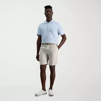 Haggar Cool 18 Pro Pleated Mens 9 1/2" Stretch Fabric Moisture Wicking Quick Dry Chino Short In Blue