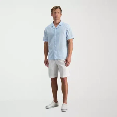 Haggar Cool 18 Pro Pleated Mens 9 1/2" Stretch Fabric Moisture Wicking Quick Dry Chino Short In Blue