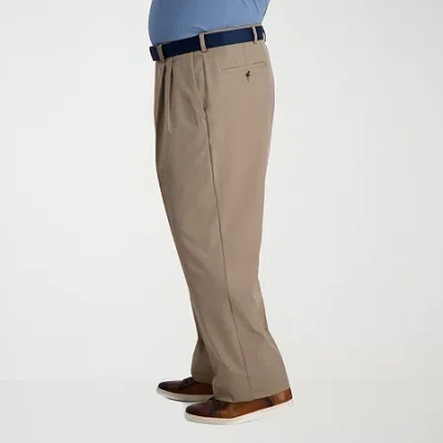 Haggar Cool Right Performance Flex Mens Classic Fit Big And Tall Pleated Pant In Brown