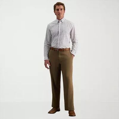 Haggar Cool Right Performance Flex Mens Classic Fit Flat Front Pant In Brown