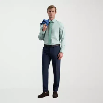 Haggar Cool Right Performance Flex Mens Comfort Waistband Slim Fit Flat Front Pant In Blue