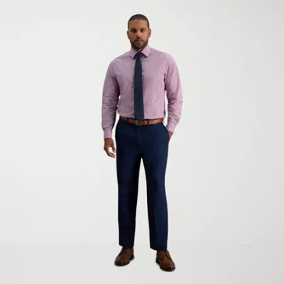Haggar E-clo Stria Mens Classic Fit Dress Flat Front Pant In Blue