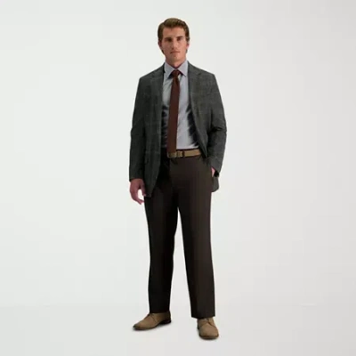Haggar E-clo Stria Mens Classic Fit Dress Flat Front Pant In Brown