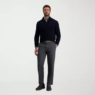 Haggar Iron Free Premium Khaki Mens Classic Fit Flat Front Pant In Gray