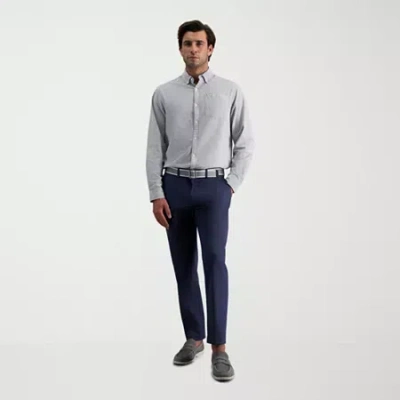 Haggar Iron Free Premium Khaki Mens Comfort Waistband Slim Fit Flat Front Pant In Blue
