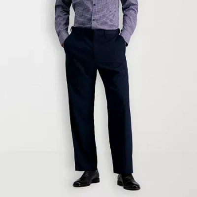 Haggar Jmh Herringbone Mens Stretch Fabric Classic Fit Flat Front Suit Pant In Blue