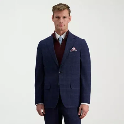 Haggar Jmh Mens Slim Fit Plaid Suit Jacket In Blue