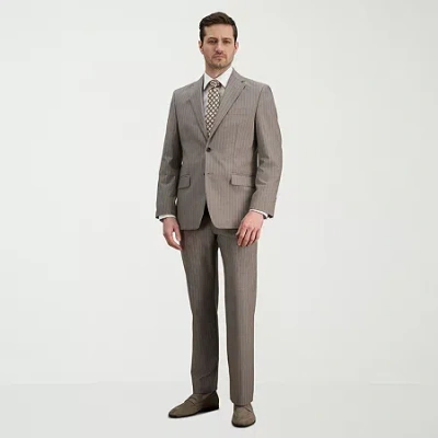 Haggar Jmh Mens Stretch Fabric Classic Fit Striped Flat Front Suit Pant In Brown