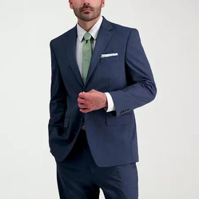 Haggar Jmh Sharkskin Mens Stretch Fabric Classic Fit Windowpane Suit Jacket In Blue